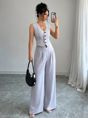 Chicease Sleeveless Blazer Vest and Suit Pants Set