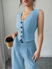 Chicease Sleeveless Blazer Vest and Suit Pants Set